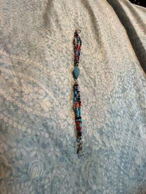 Southwestern Style Multi-Strand Bracelet with  carved Turquoise Teardrop Accent